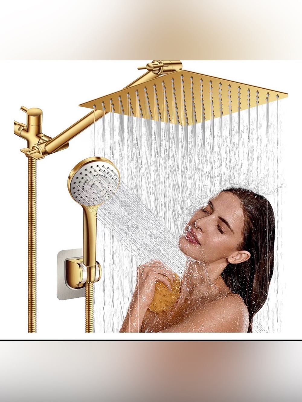 10" Gold Shower Head with Handheld, 5 Spray Handheld with 11" Extension Arm